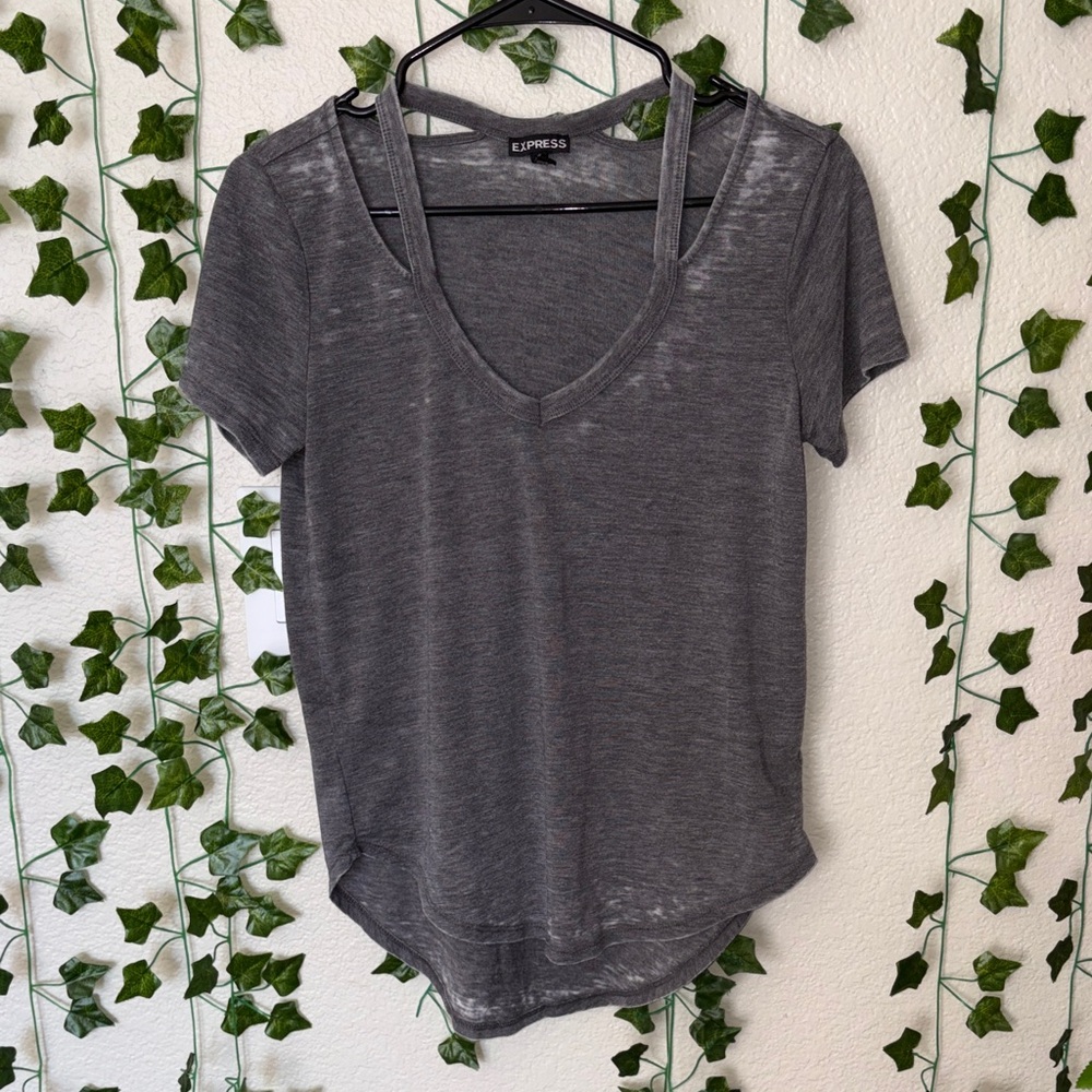 Express Women's Charcoal Short Sleeve Tee